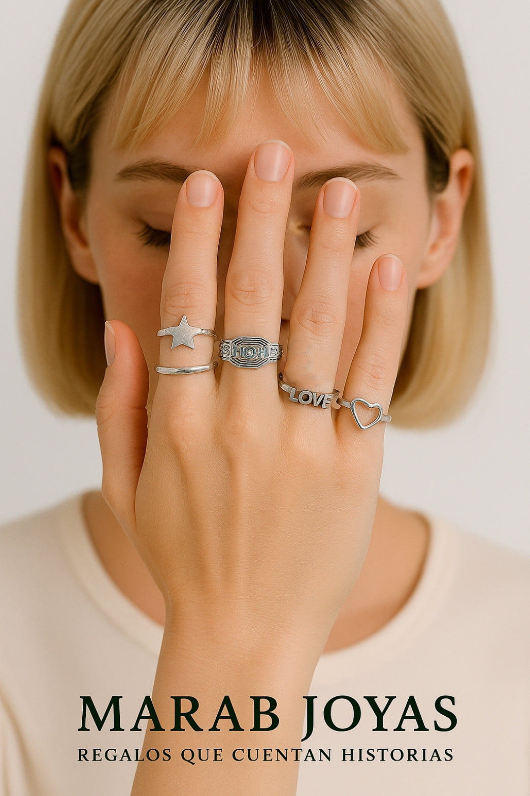 Set de 5 Anillos Plateados “LOVE & STARS” – MARAB JOYAS