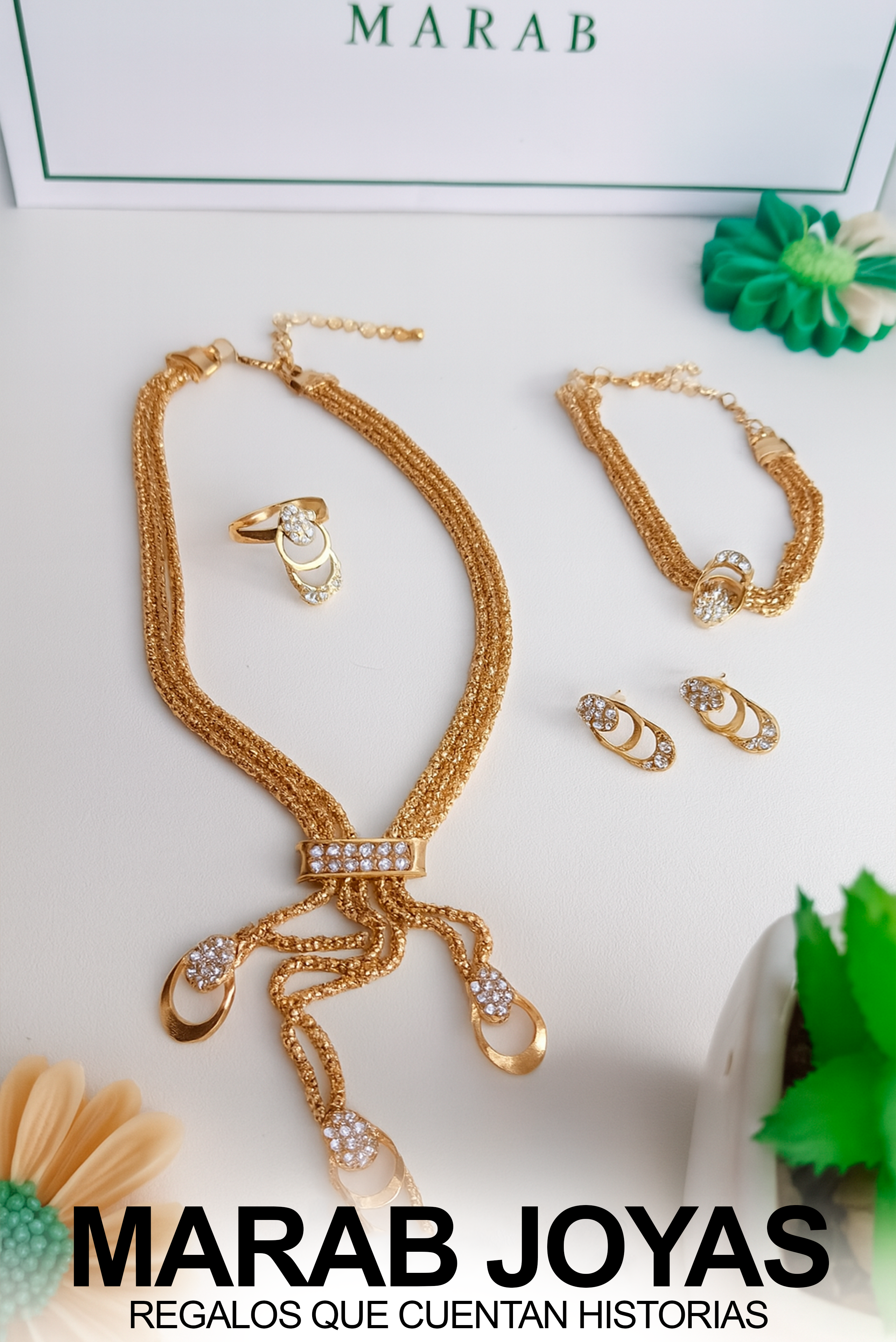 Set Royal Glam – Collar, Anillo, Pulsera y Zarcillos en Oro Rosado