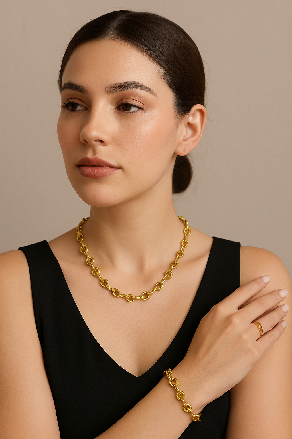 Set Cadena y Pulsera Nudos Dorados