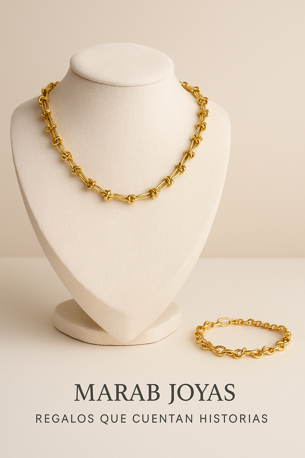 Set Cadena y Pulsera Nudos Dorados