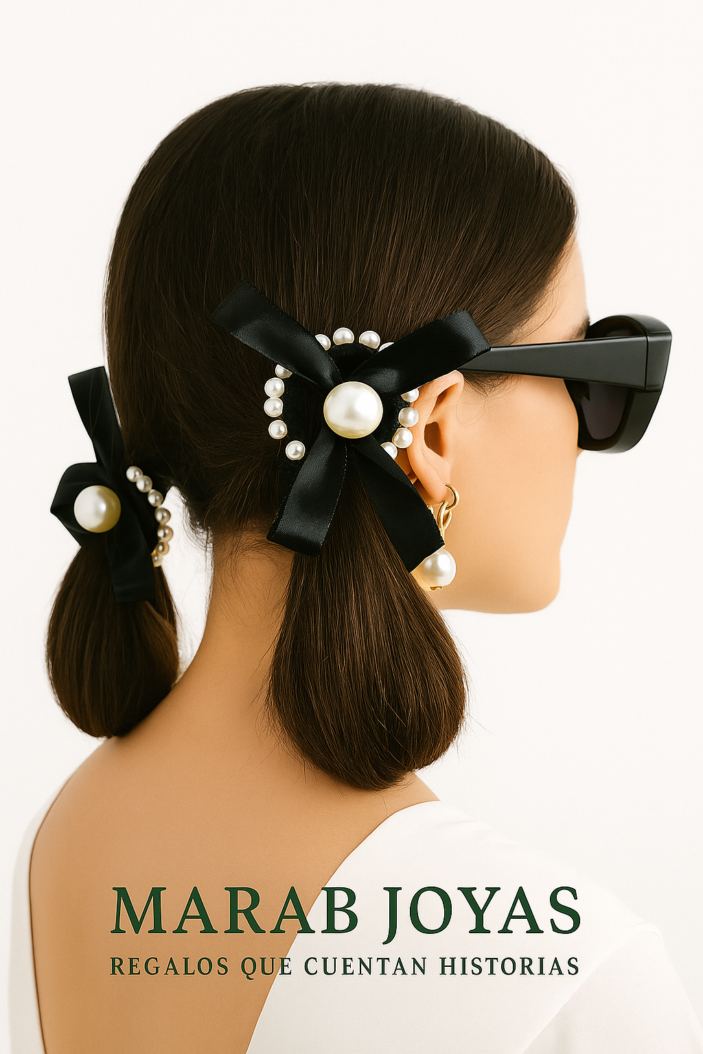 Lazos Negros con Perlas (Set 2 piezas)