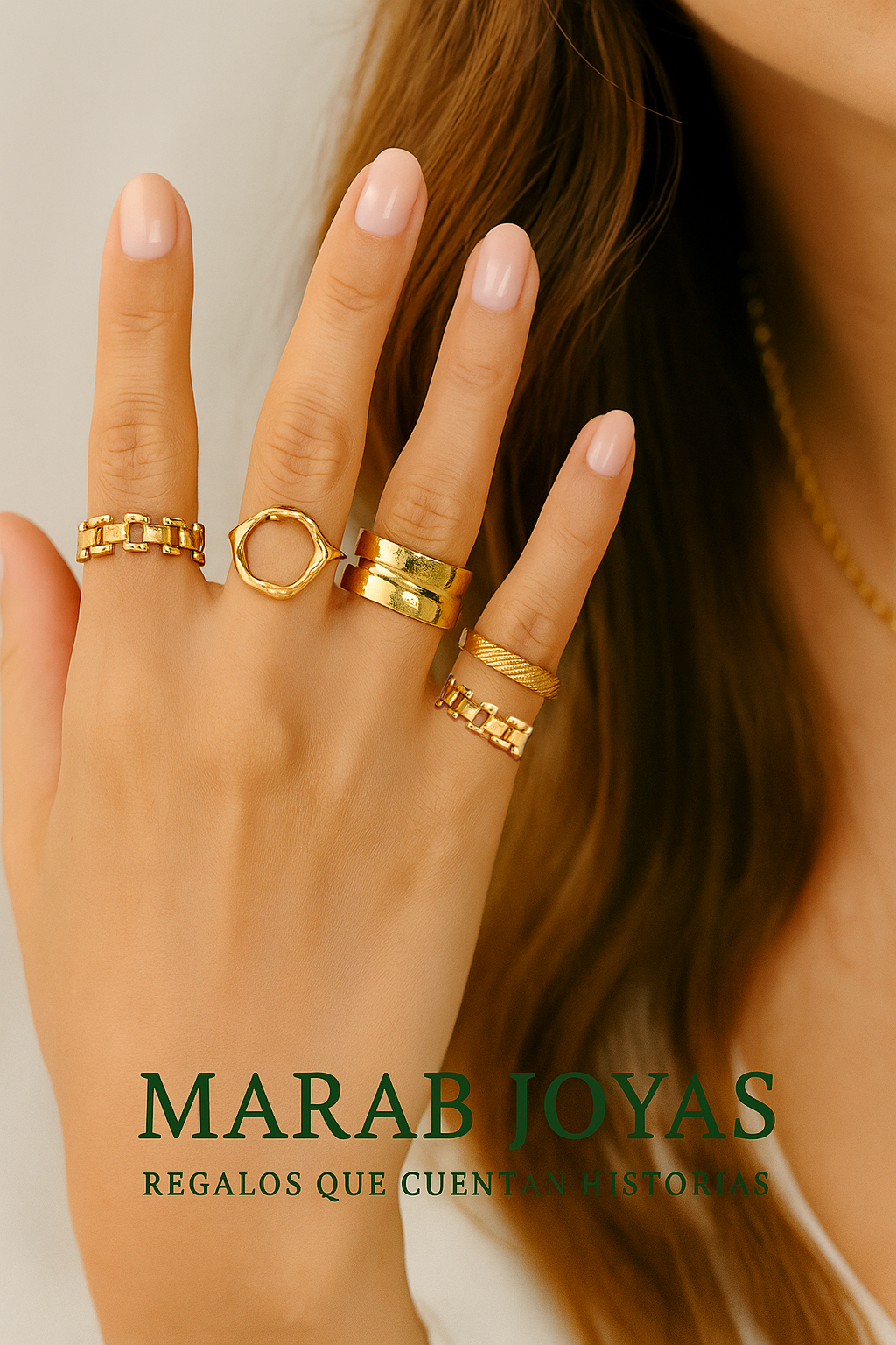 Set de Anillos Dorados Modelo Geométrico (5 Unidades)
