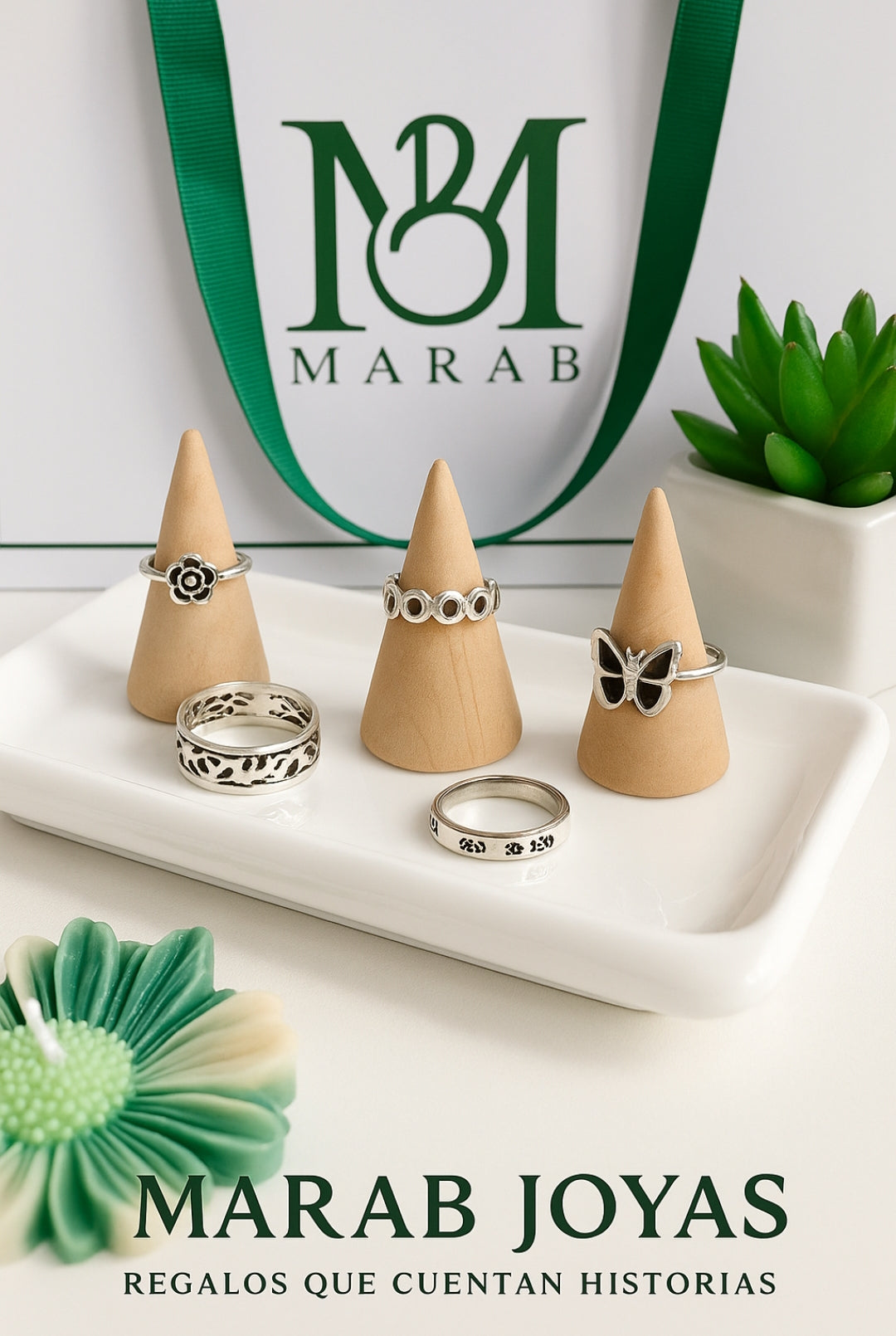 Set de 5 Anillos plateados Texturizados – MARAB JOYAS