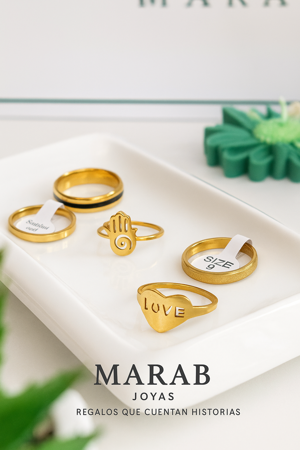 Set de 5 Anillos Dorados “Signos & Sentimientos”