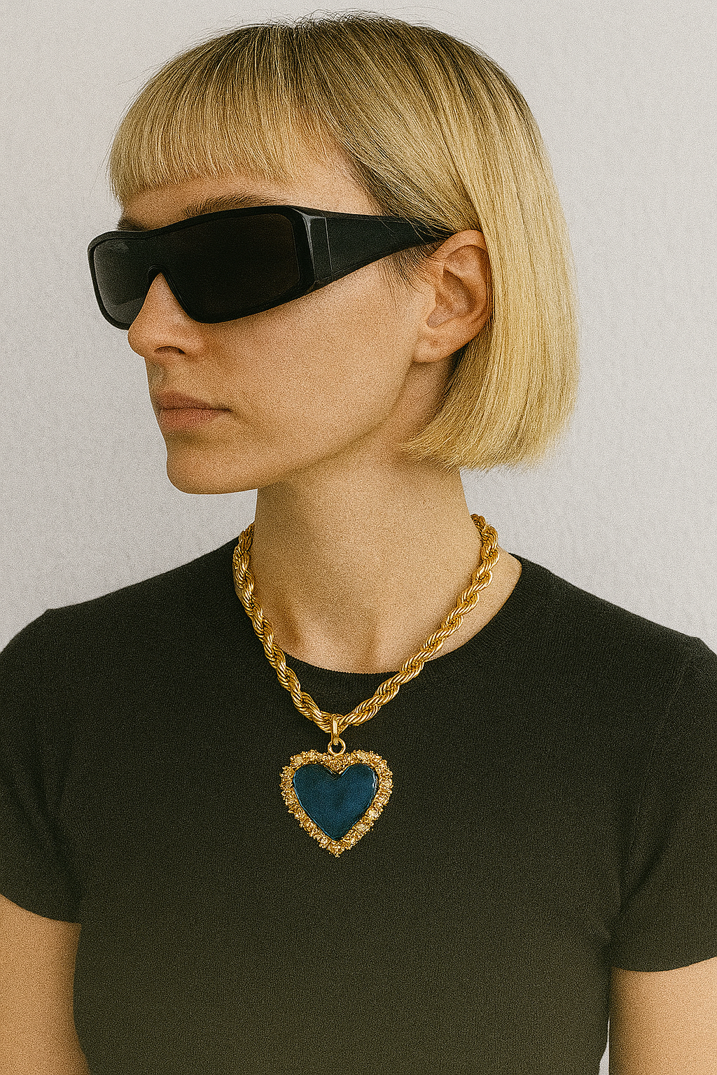Collar Corazón Azul Royal en Cuerda Dorada