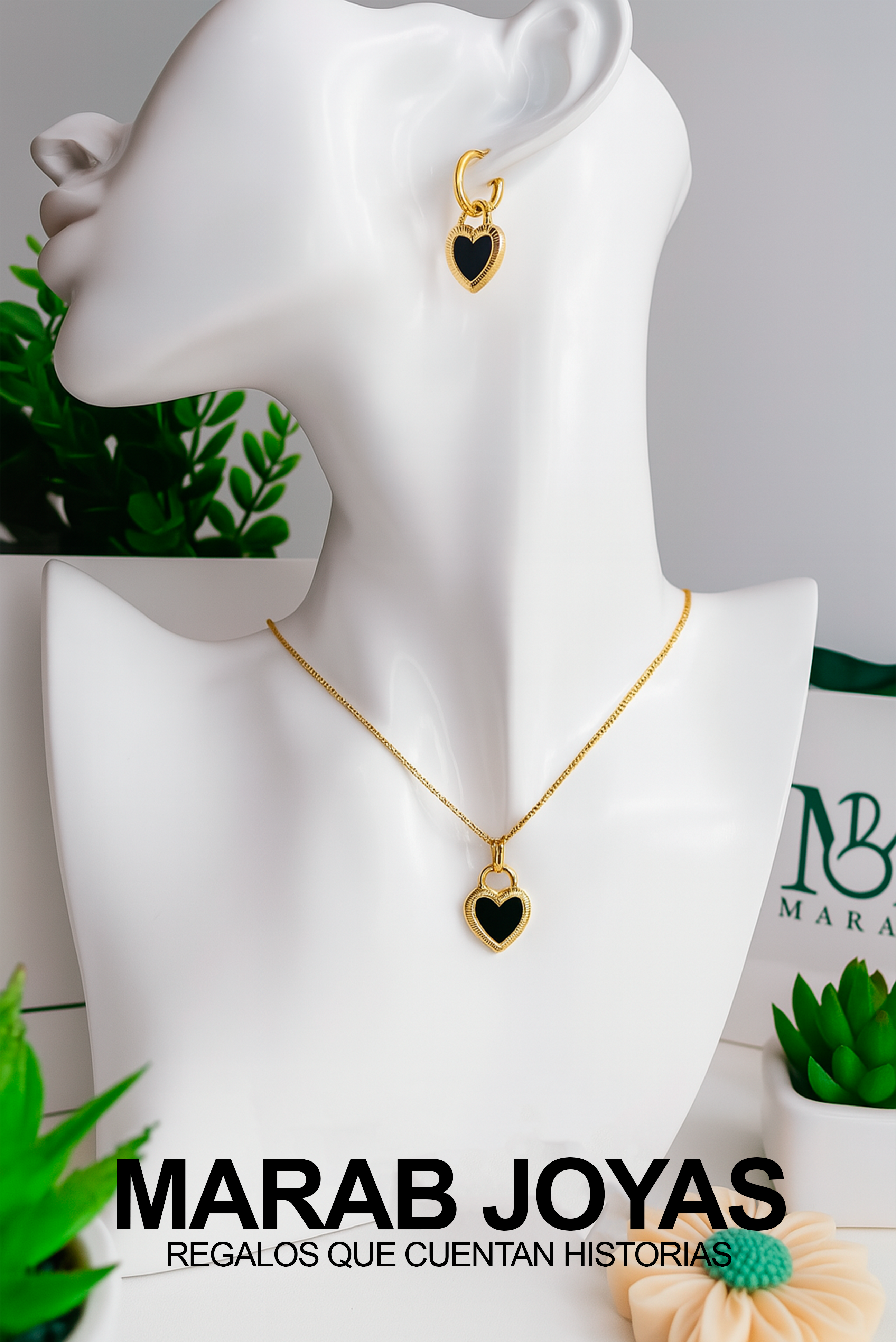 Set Corazón Negro Dorado