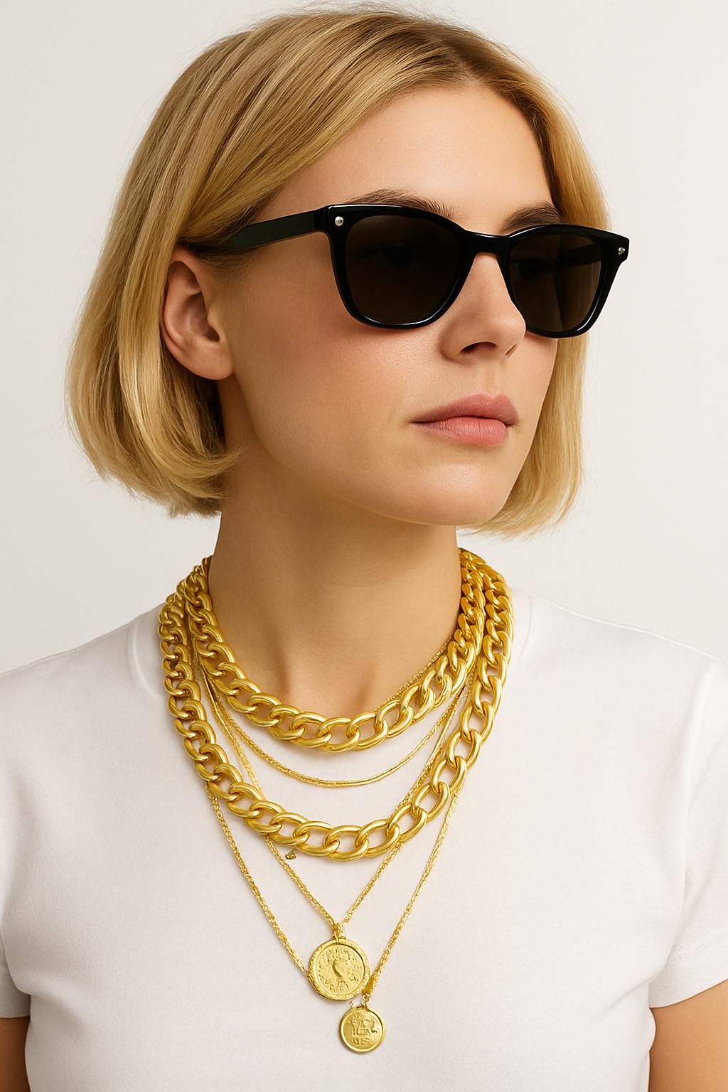 Set Roma Dorado: Collares de Cadenas + Dijes Moneda