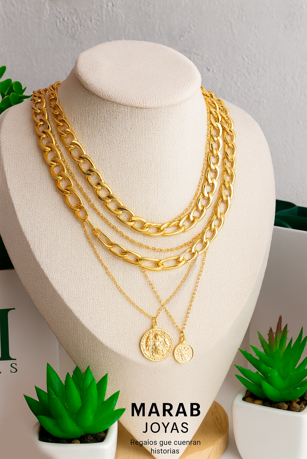 Set Roma Dorado: Collares de Cadenas + Dijes Moneda