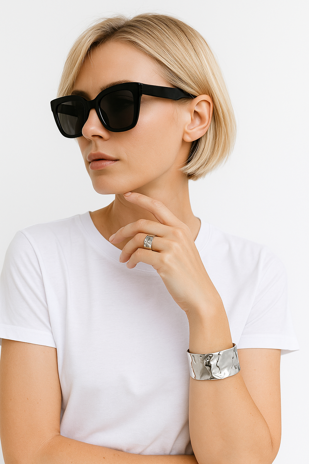 Set Plateado Irregular: Brazalete + Anillo Espejo Orgánico