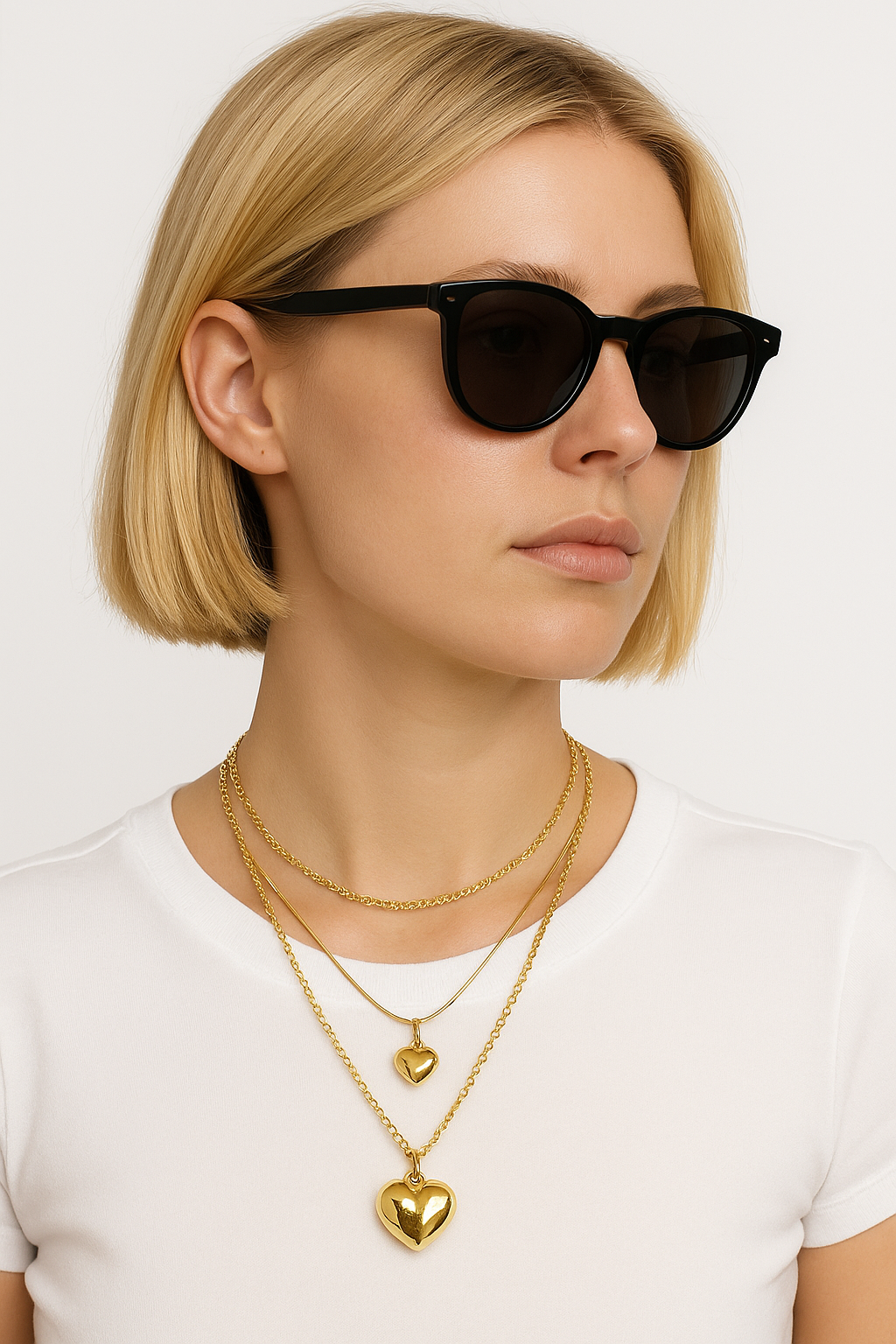 Set Corazones Dorados: Collar Triple con Dijes