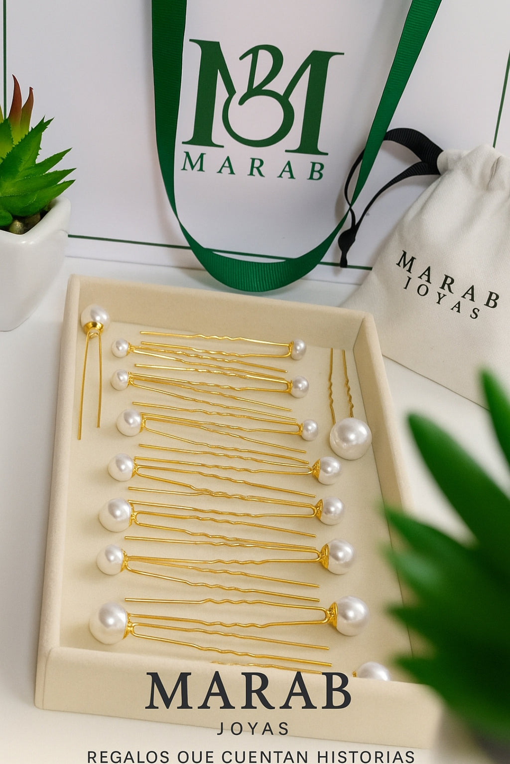 Set de Horquillas Doradas con Perlas MARAB