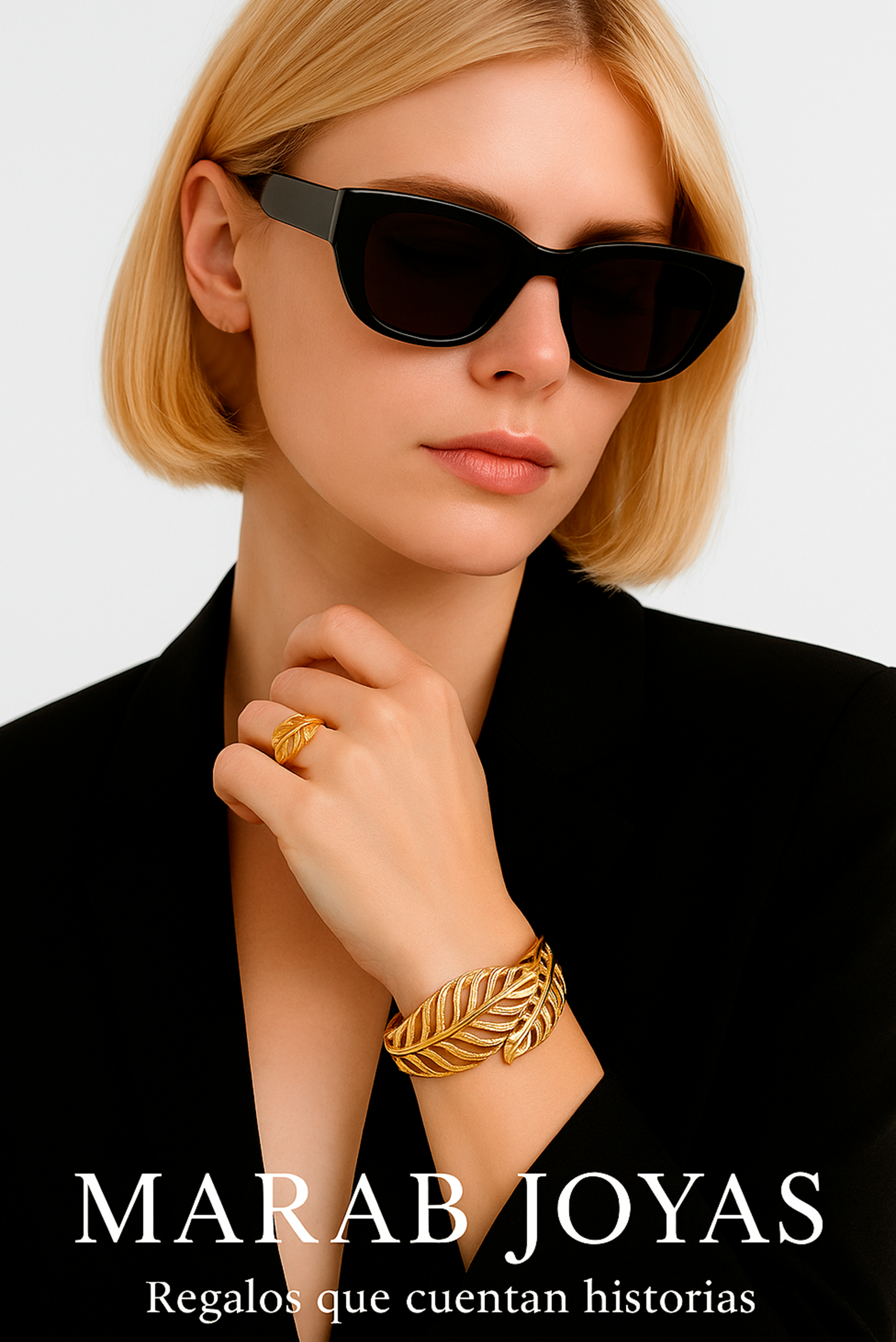 Set Hoja Dorada: Brazalete + Anillo en Relieve